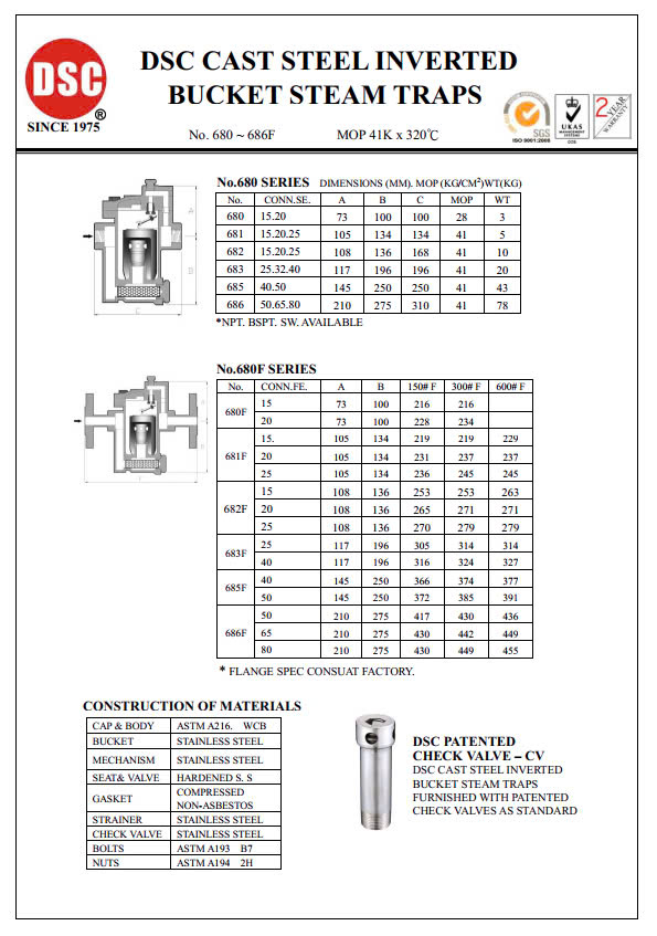 catalog Bẫy hơi gầu đảo DSC 680seri 681 682 683 684 685 686