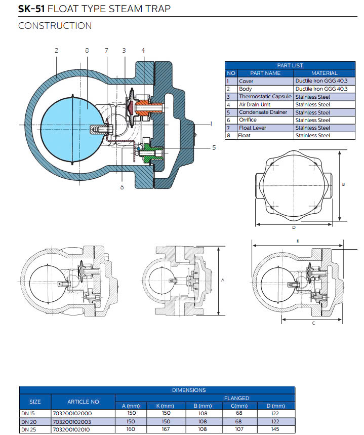 Floating ball steam trap Ayvaz SK-51 DN15 DN20 DN25