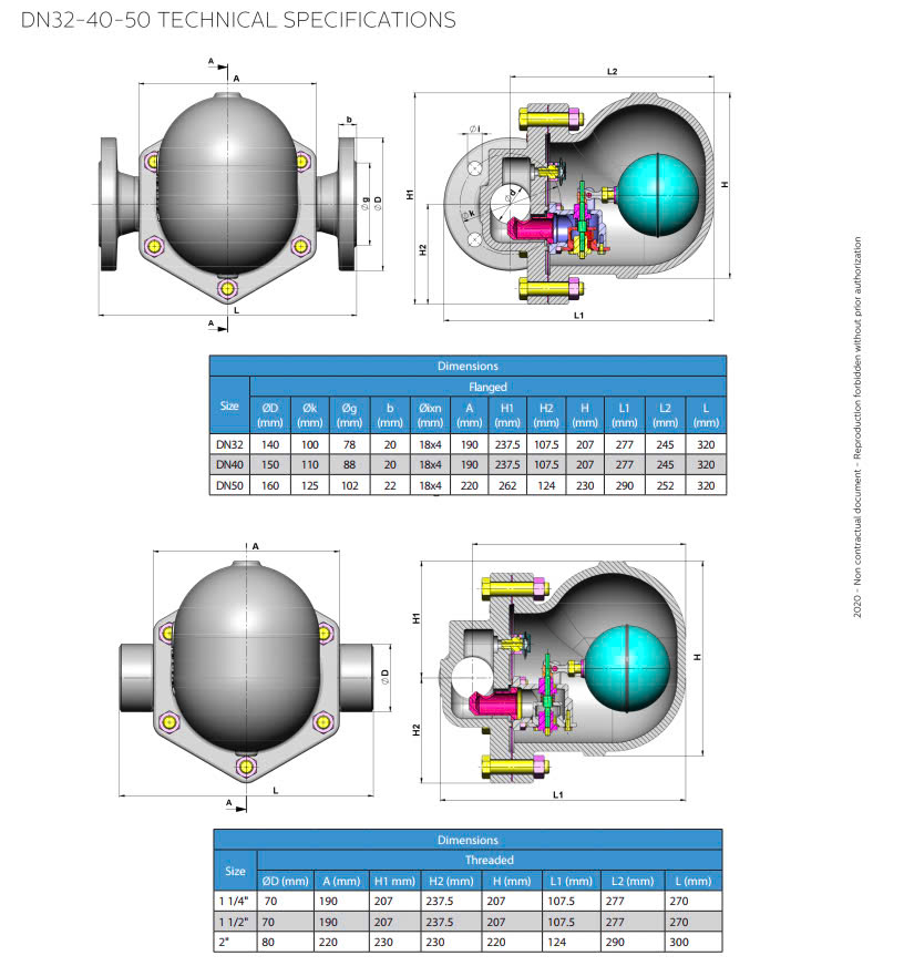 catalog bẫy hơi phao ayvaz SK-50 DN32 DN40 DN50